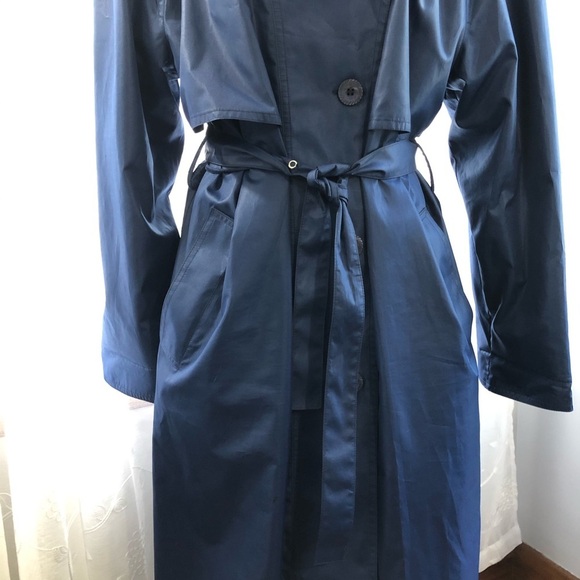 Vintage London Fog long trench coat navy blue button front 14M EUC - Picture 3 of 16
